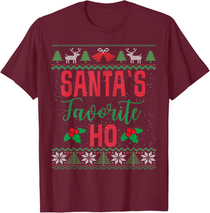 Funny Christmas Santa's Favorite Ho Ugly Christmas Sweaters T-Shirt - T-Shirt | Maroon