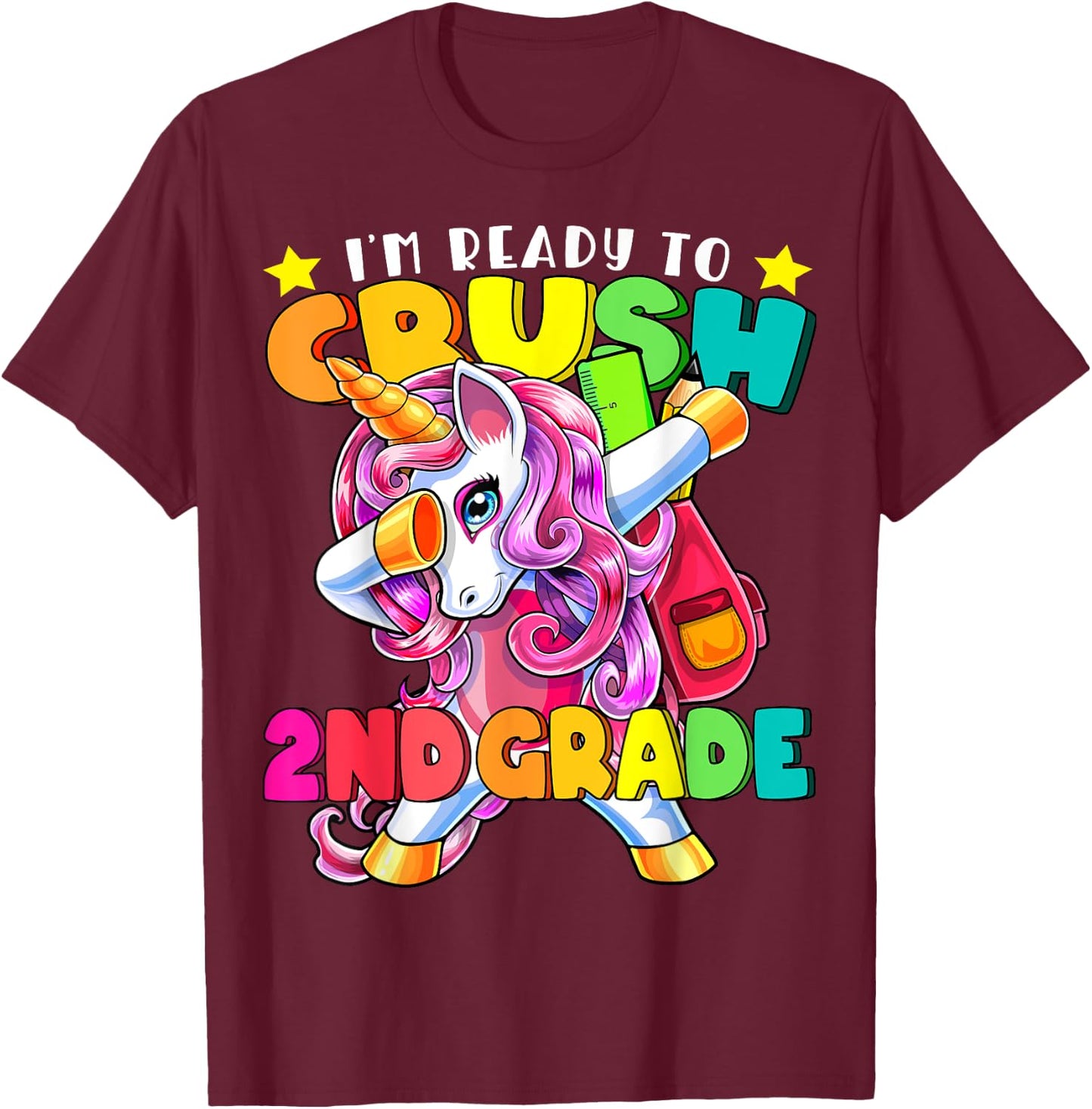 Crush 2nd Grade Dabbing Unicorn Back to School Girls Gift T-Shirt - T-Shirt | Maroon