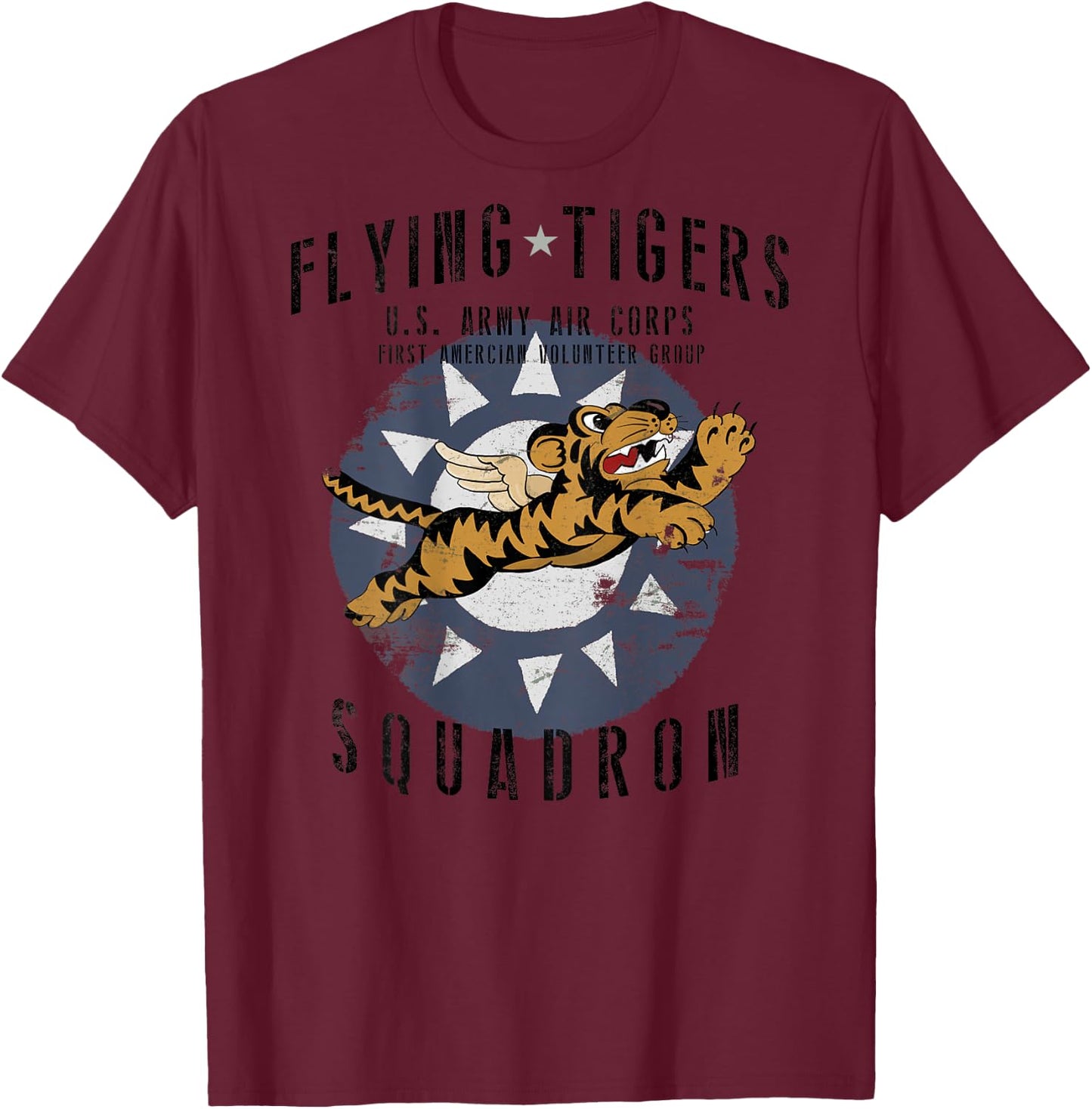 Flying Tigers Squadron WWII Vintage Insignia *BACK PRINTED* T-Shirt - T-Shirt | Maroon