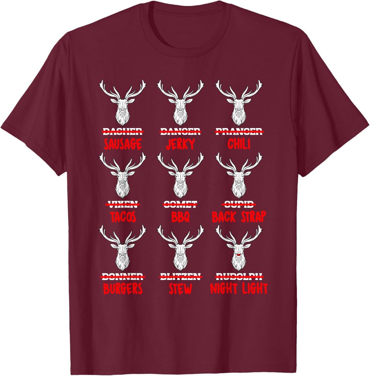 Funny Reindeer T Shirt Meat Lover T Shirt I Love Meat Shirt T-Shirt - T-Shirt | Maroon