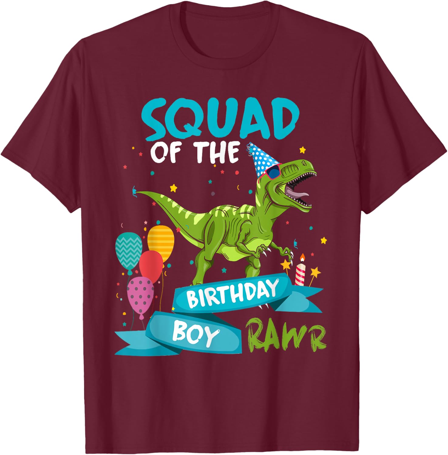 Birthday Squad Funny T-Rex Matching Dinosaur Birthday Party T-Shirt - T-Shirt | Maroon