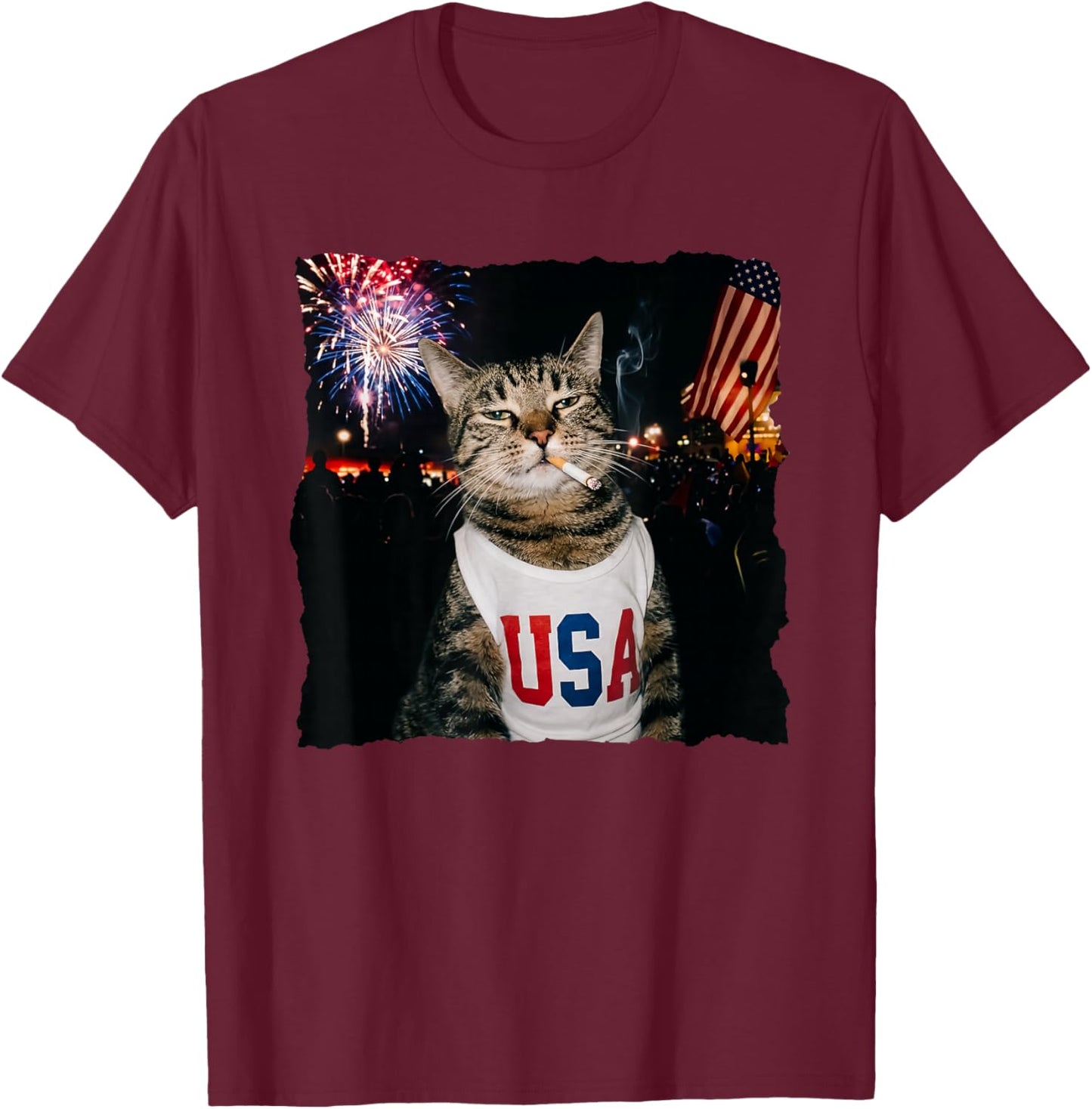 Patriotic Smoking cat T-Shirt - T-Shirt | Maroon
