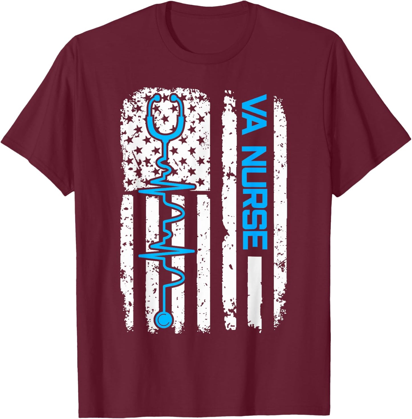 Vintage USA American Flag VA Nurse Patriotic Nursing Gifts T-Shirt - T-Shirt | Maroon