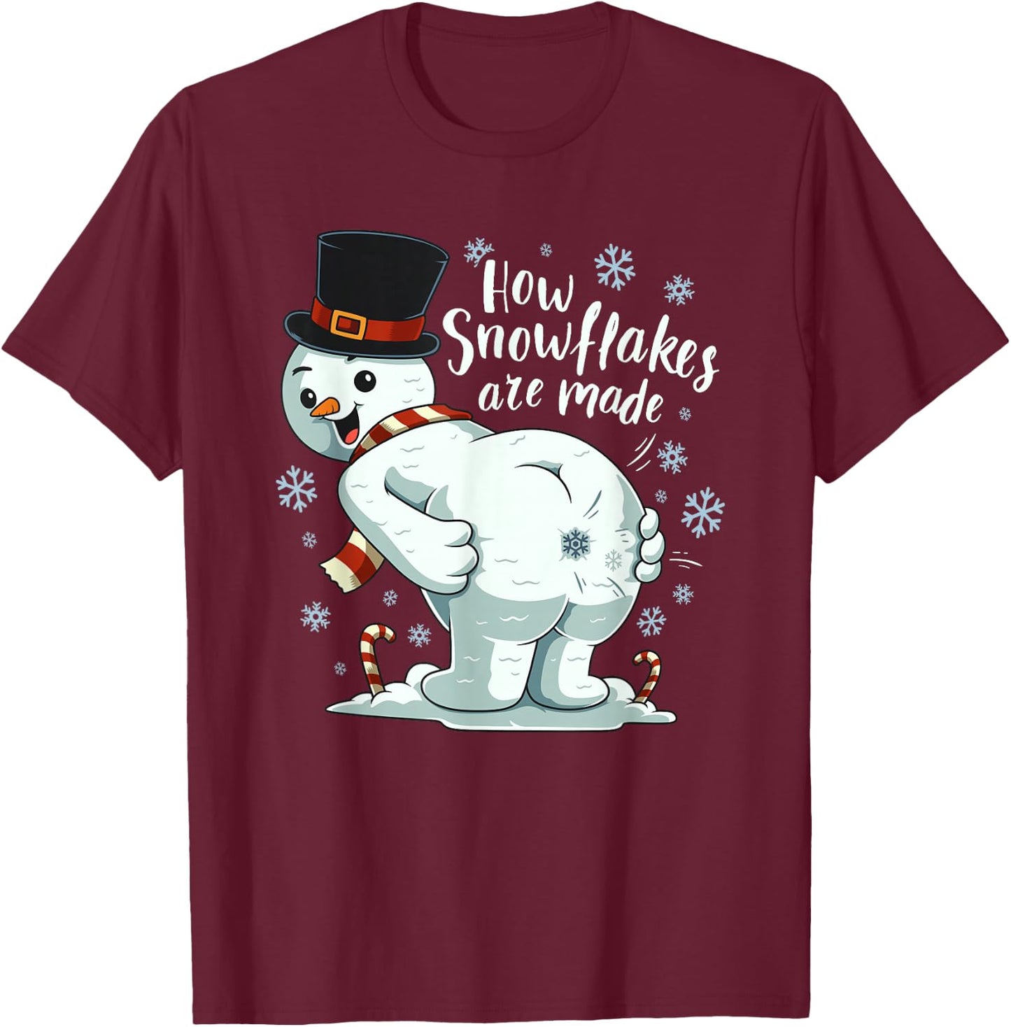 Farting Snowman Making Snowflake Christmas Winter T-Shirt - T-Shirt | Maroon