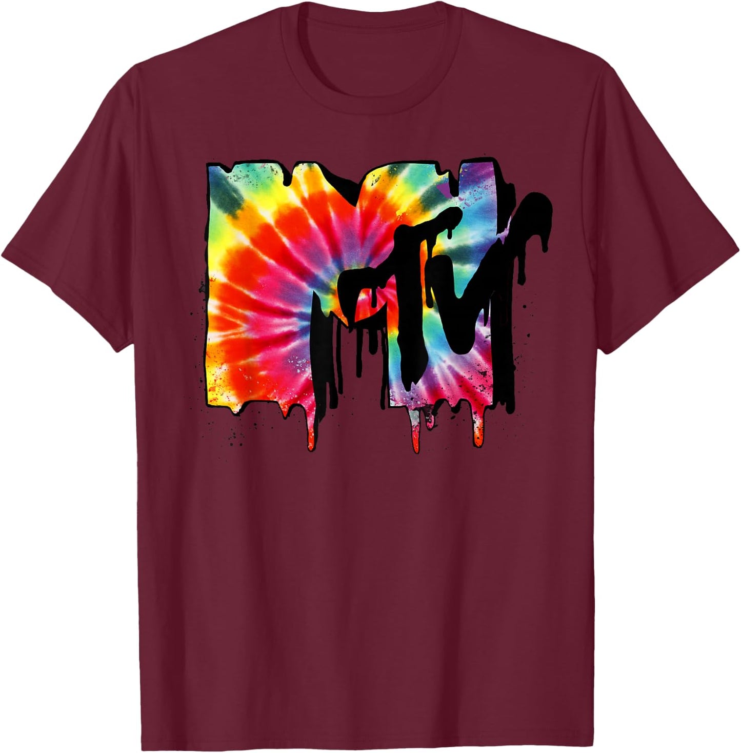 MTV Tie Dye Vibrant Melting Logo Graphic T-Shirt - T-Shirt | Maroon