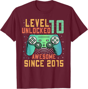 Level 10 Unlocked 10th Birthday 10 Year Old Boy Gifts Gaming T-Shirt - T-Shirt | Maroon