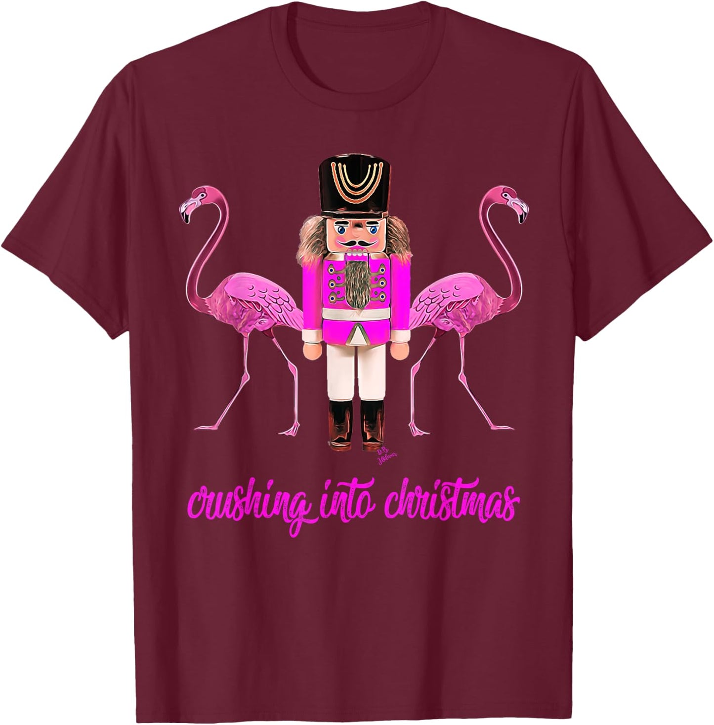 Flamingo top women's crushing into Christmas nutcracker T-Shirt - T-Shirt | Maroon