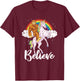 Bigfoot Riding Unicorn Believe Yeti Sasquatch Rainbow T-Shirt - T-Shirt | Maroon