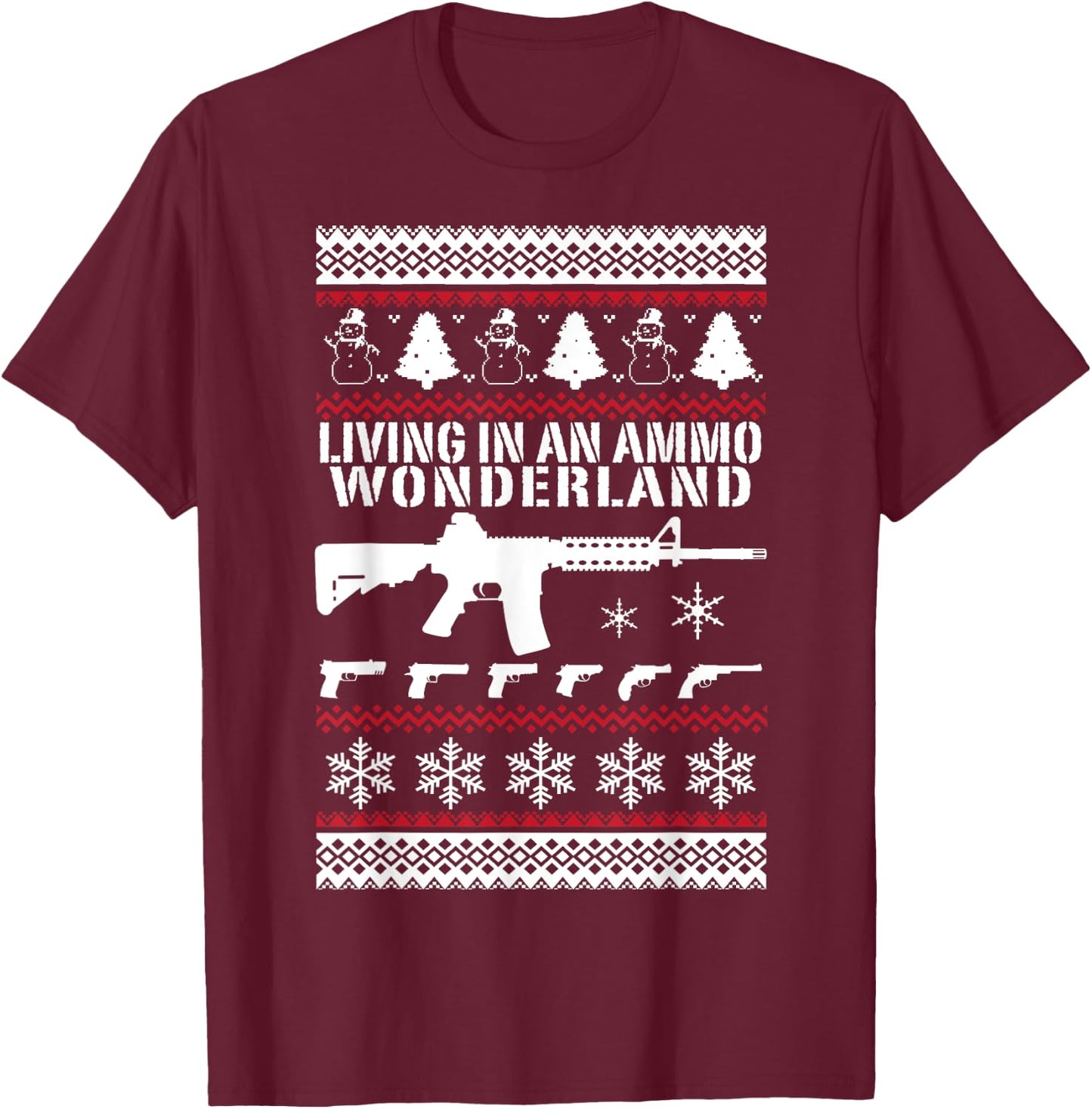 AR15 Ugly Christmas Sweater Style T Shirt Xmas 2nd Amendment T-Shirt - T-Shirt | Maroon
