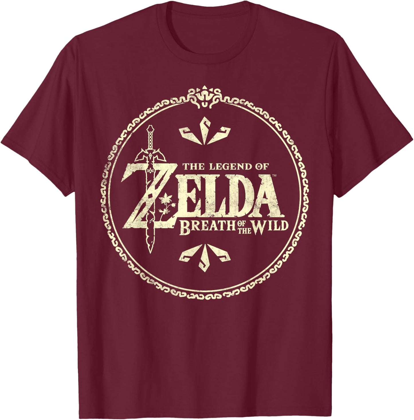 Nintendo Zelda Breath of the Wild Fancy Logo Graphic T-Shirt - T-Shirt | Maroon