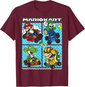 Mario Kart Group Graphic - Classic Fit, , Black, Adult T-Shirt - T-Shirt | Maroon