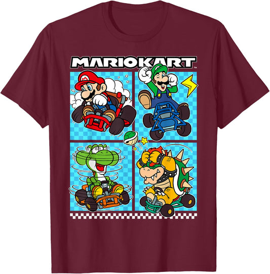 Mario Kart Group Graphic - Classic Fit, , Black, Adult T-Shirt - T-Shirt | Maroon