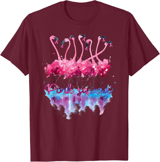 Pink Squad Flamingo Pink Ribbon Breast Cancer Awareness T-Shirt - T-Shirt | Maroon