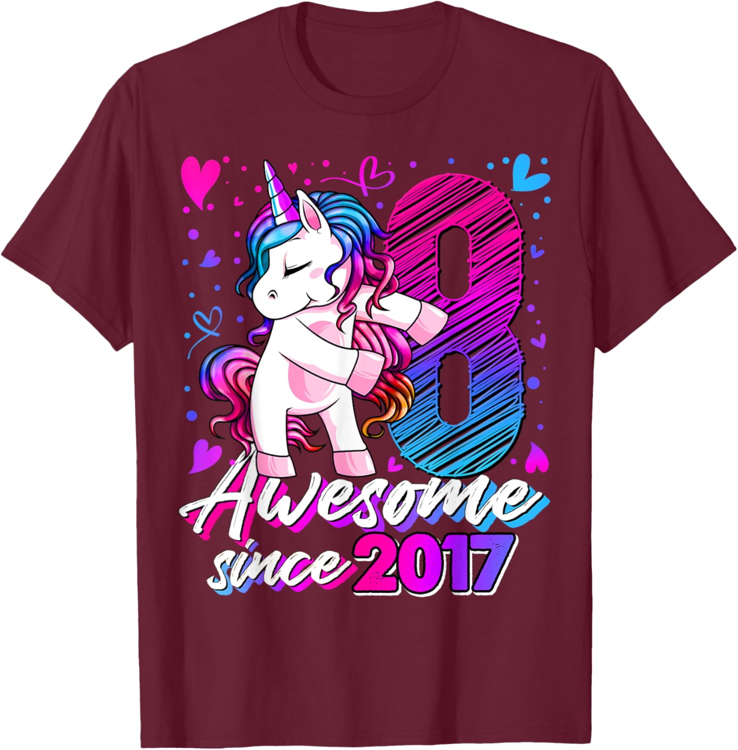 8 Year Old Unicorn Gifts For Girls 8th Birthday Girl Party T-Shirt - T-Shirt | Maroon