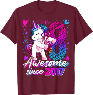 8 Year Old Unicorn Gifts For Girls 8th Birthday Girl Party T-Shirt - T-Shirt | Maroon