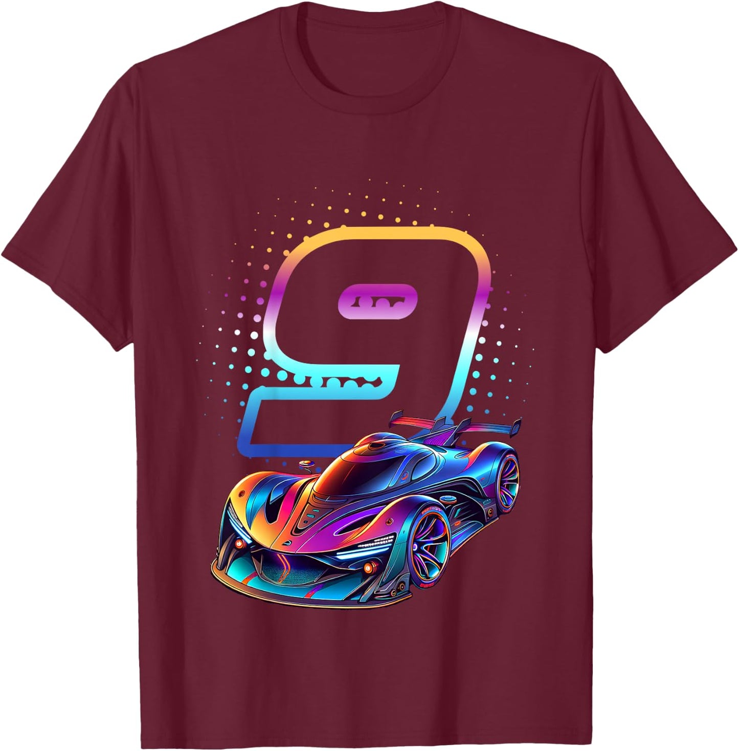 9 Year Old Race Car 9th Birthday Futuristic Racing Racecar T-Shirt - T-Shirt | Maroon