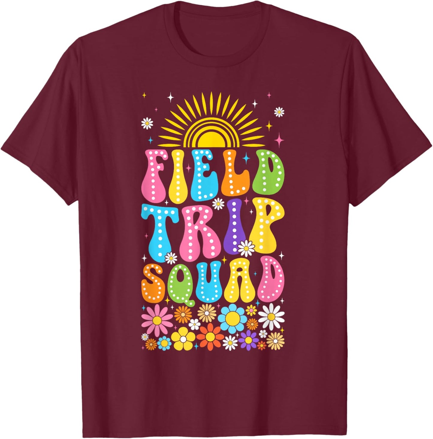 Field Trip Squad Retro Groovy School Fun Day Student T-Shirt - T-Shirt | Maroon
