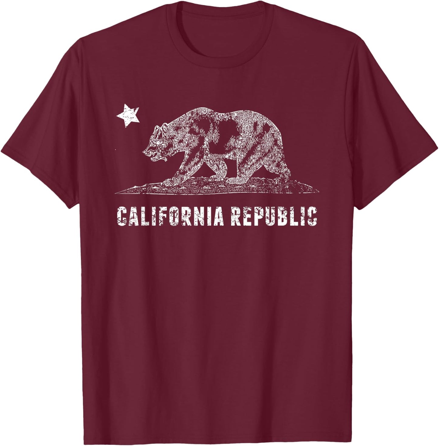 CA Republic Shirt, Bear & Star | Distressed California State T-Shirt - T-Shirt | Maroon