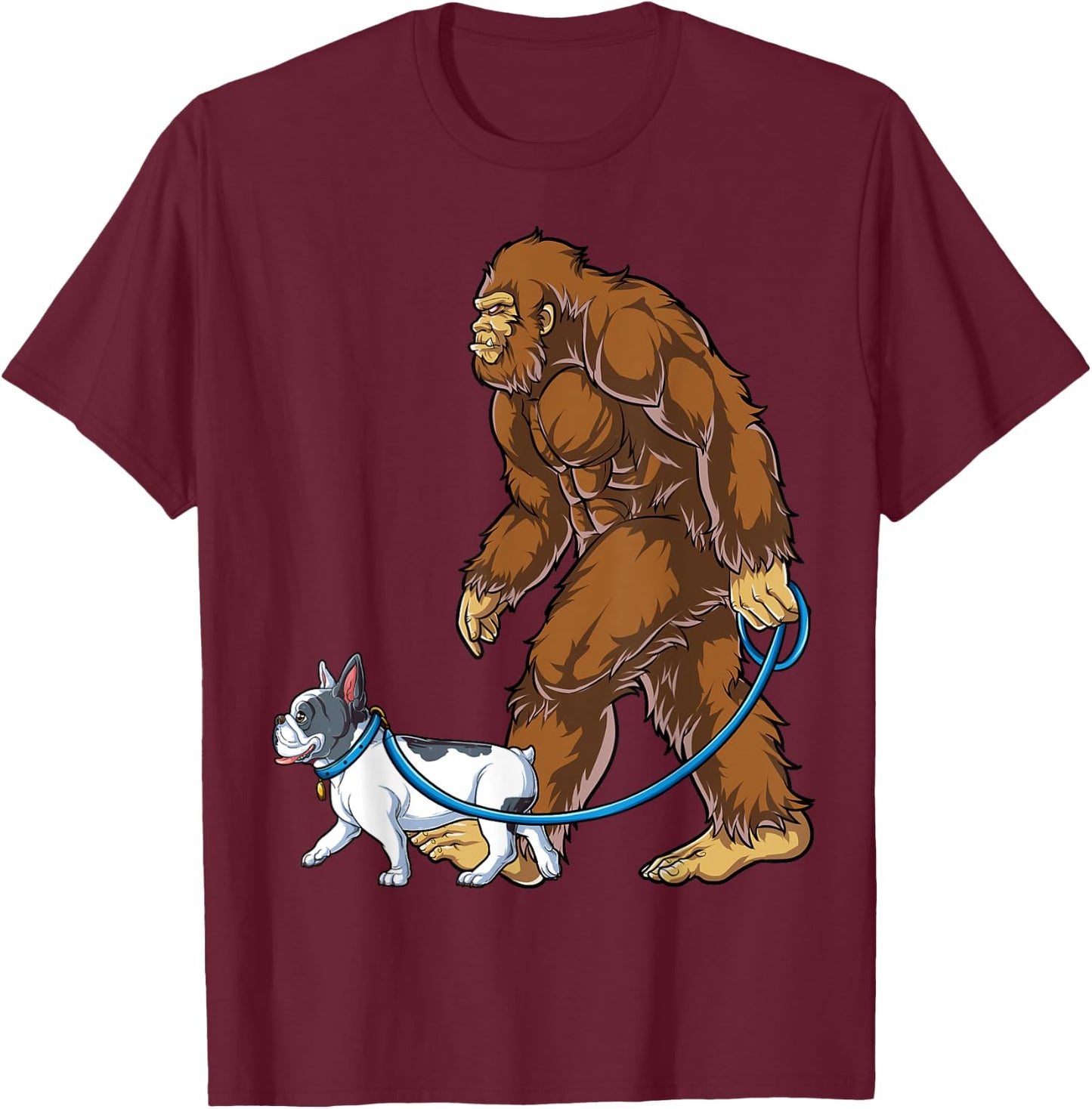 Bigfoot French Bulldog Dog Walk Funny Sasquatch Lovers Men T-Shirt - T-Shirt | Maroon