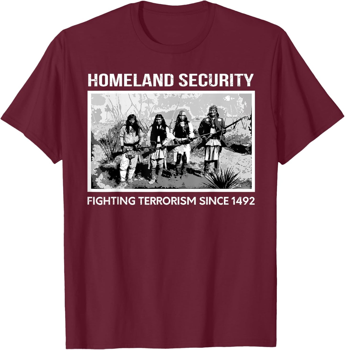 Native American Gift Homeland Security Fighting Terrorism Since 1942 Indian Guy's Adult X-Small Black Short Sleeve Classic Fit T-Shirt - T-Shirt | Maroon