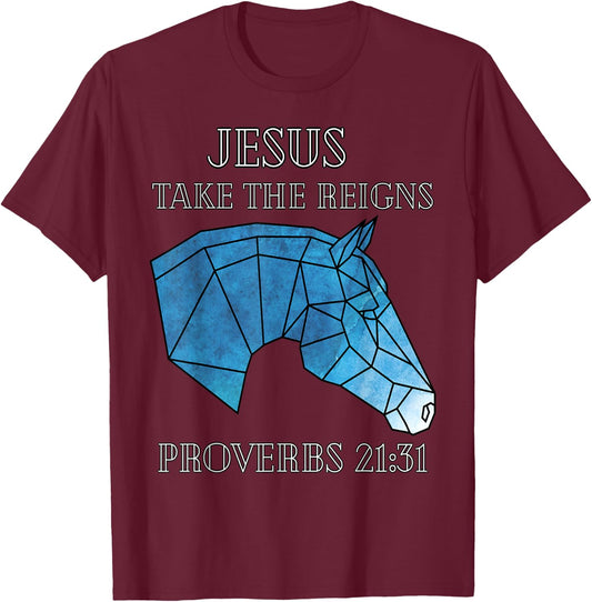 Cute Jesus Take The Reins Stained Glass Horse T-Shirt - T-Shirt | Maroon