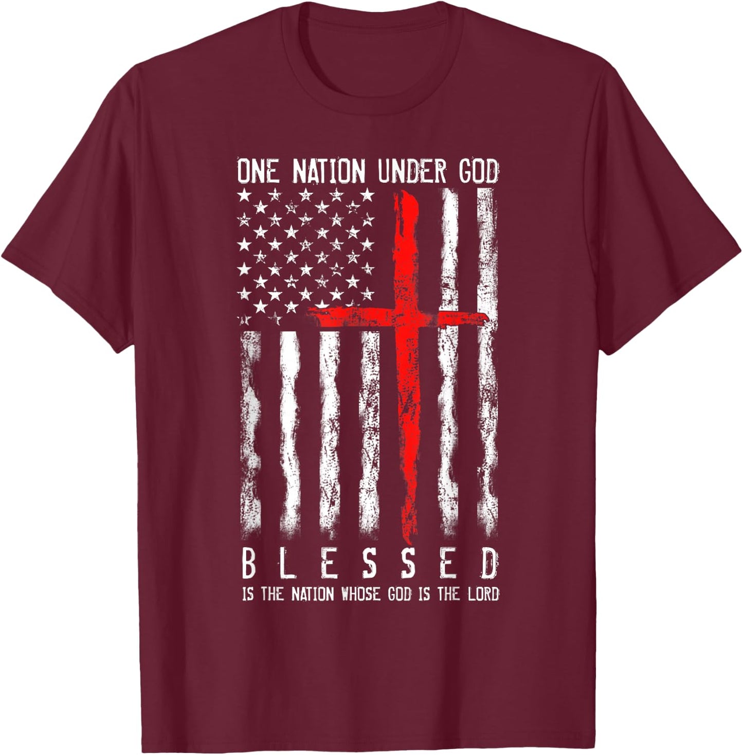 Patriotic Christian Blessed One Nation Under God T-Shirt - T-Shirt | Maroon