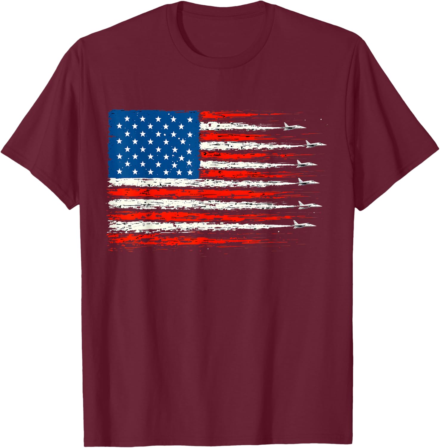 American Flag Aviation Fighter Jets 4th of July T-Shirt - T-Shirt | Maroon