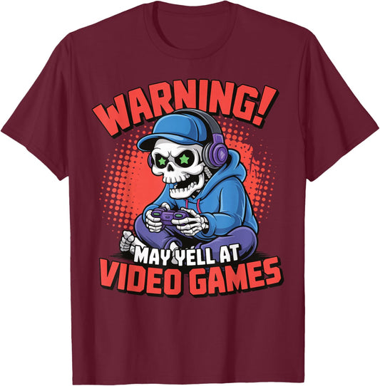 Gamer Skeleton Gaming Video Games T-Shirt - T-Shirt | Maroon