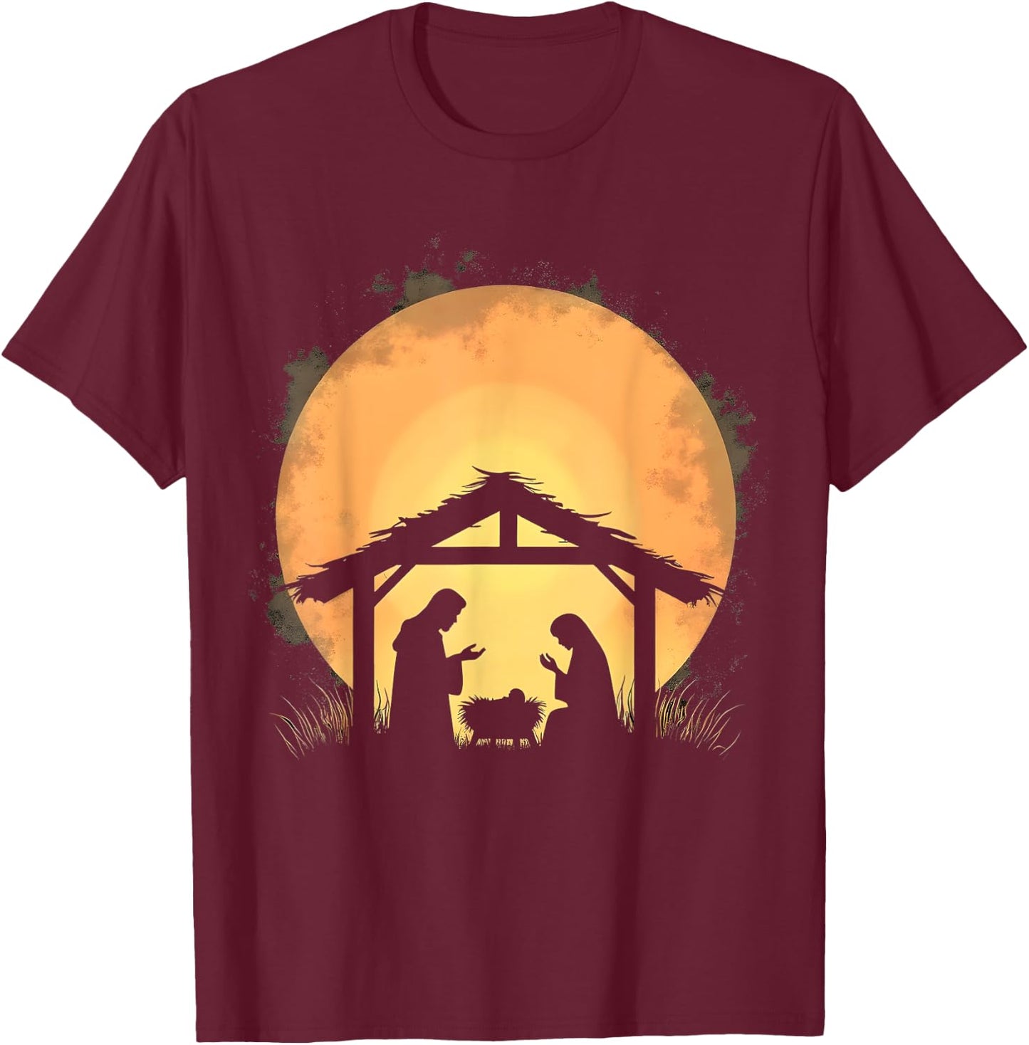 Peaceful Nativity Silhouette Christmas Scene T-Shirt - T-Shirt | Maroon