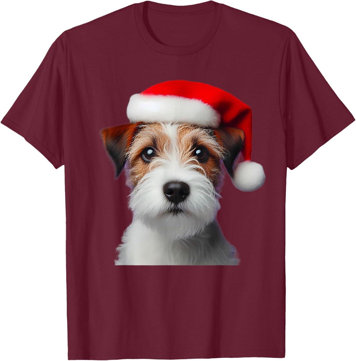 Parson Russell Terrier With Santa Hat Christmas Dog Owner T-Shirt - T-Shirt | Maroon