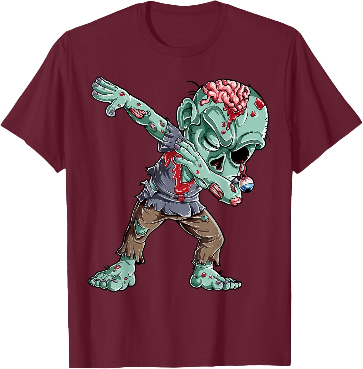 Halloween Dabbing Zombie Brain Funny Boys Men Dab Dance T-Shirt - T-Shirt | Maroon