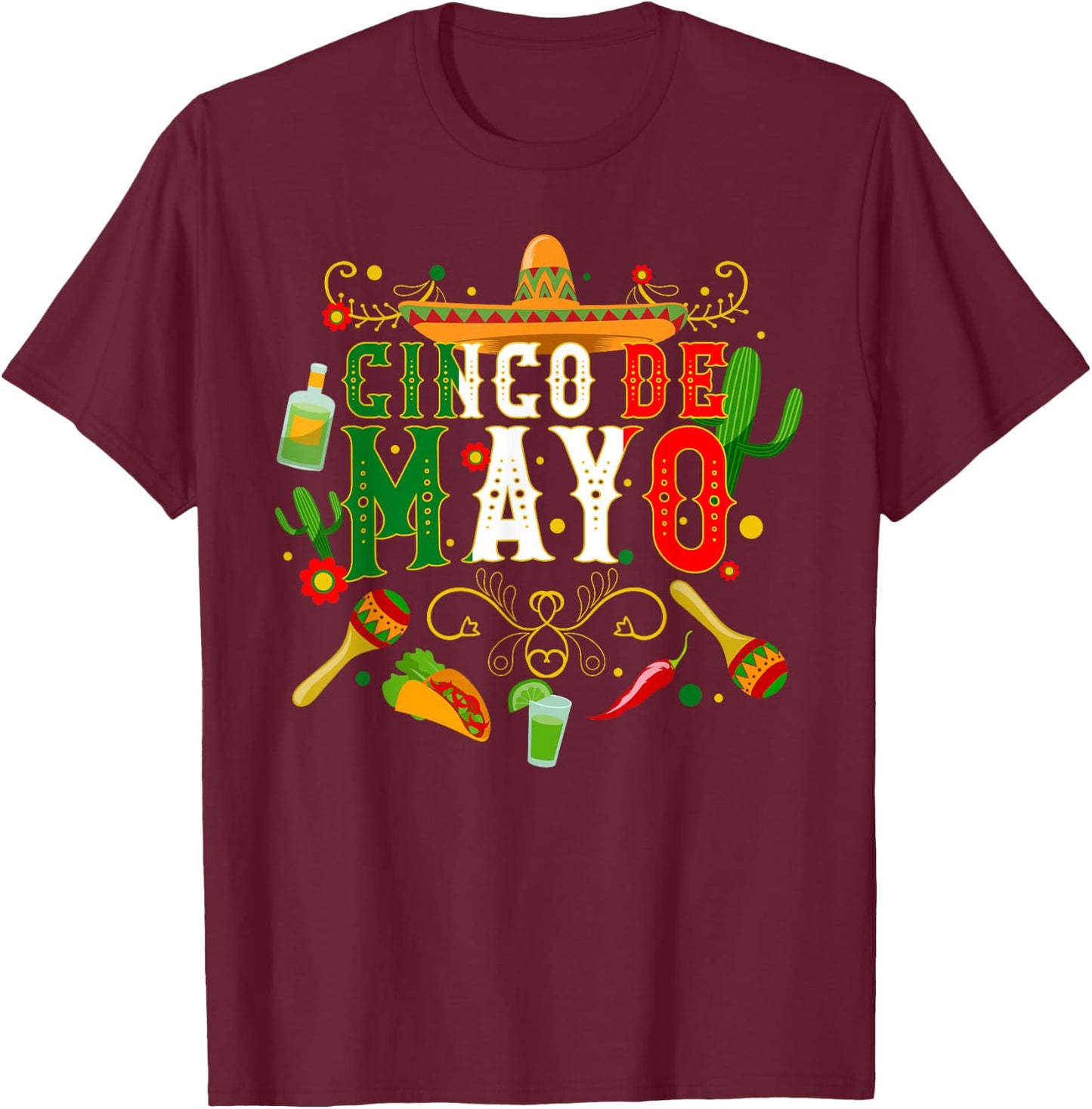 Fiesta Cinco De Mayo T Shirts Men Women Taco T-Shirt - T-Shirt | Maroon
