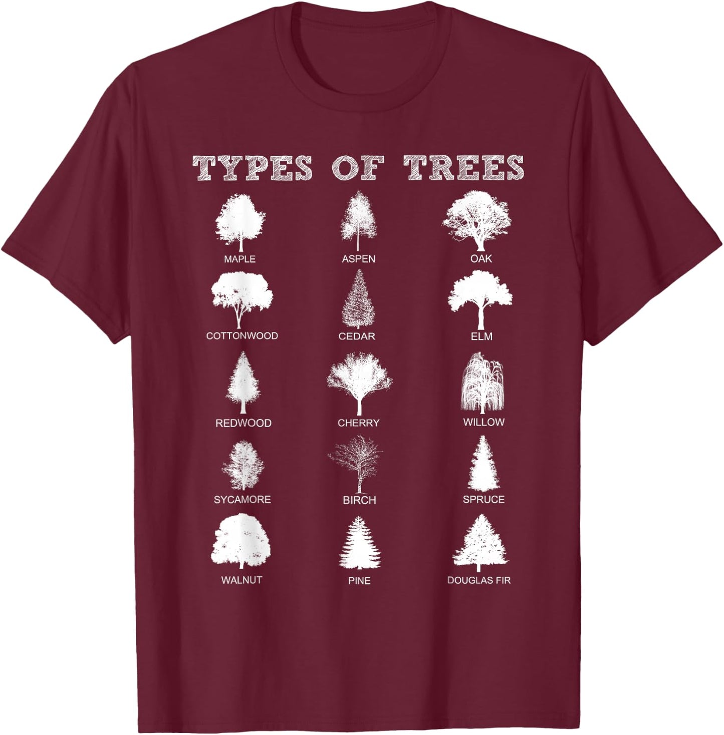 Environment Types of Trees Earth Day Nature Outdoor Lover T-Shirt - T-Shirt | Maroon