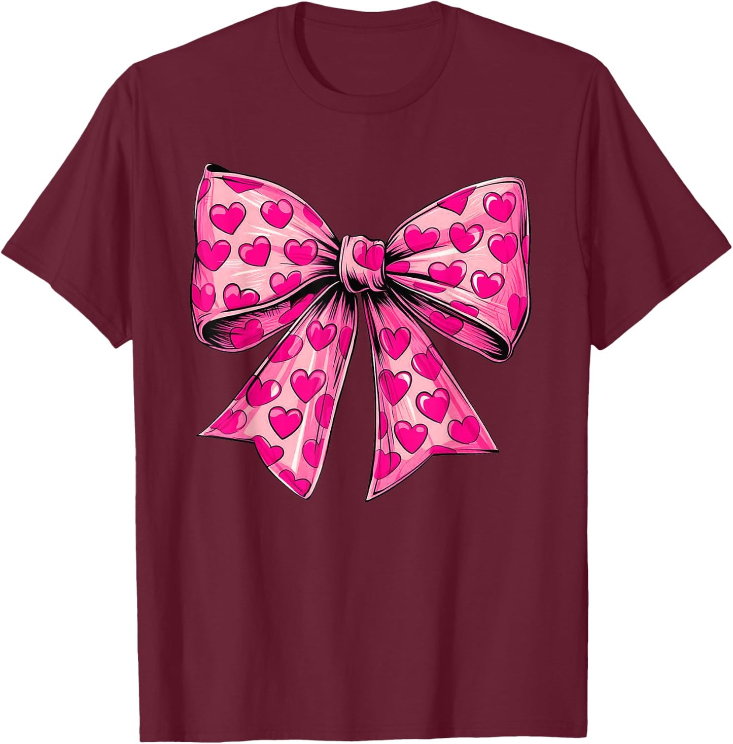 Pink Boquette Bow Valentine Kid Girl Women T-Shirt - T-Shirt | Maroon