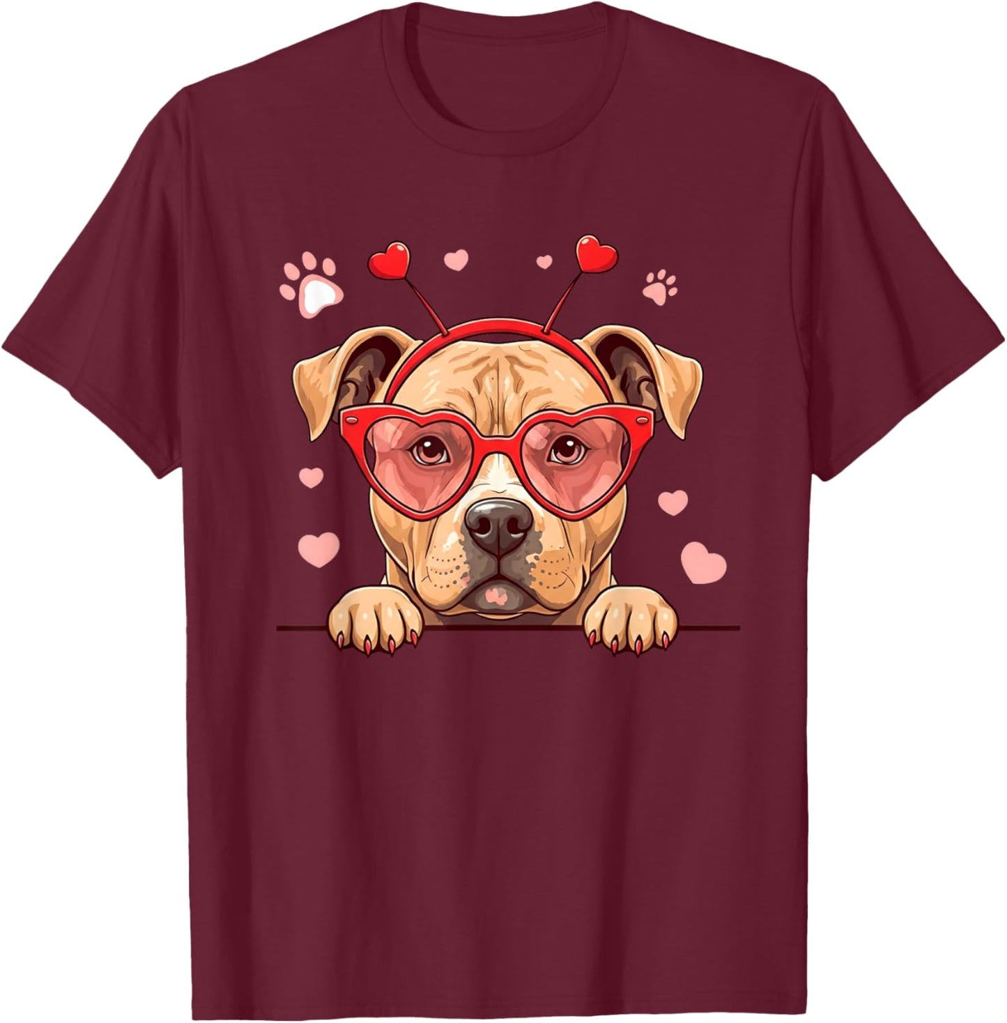 Funny Pitbull Dog Heart Headband Valentine Kids T-Shirt - T-Shirt | Maroon