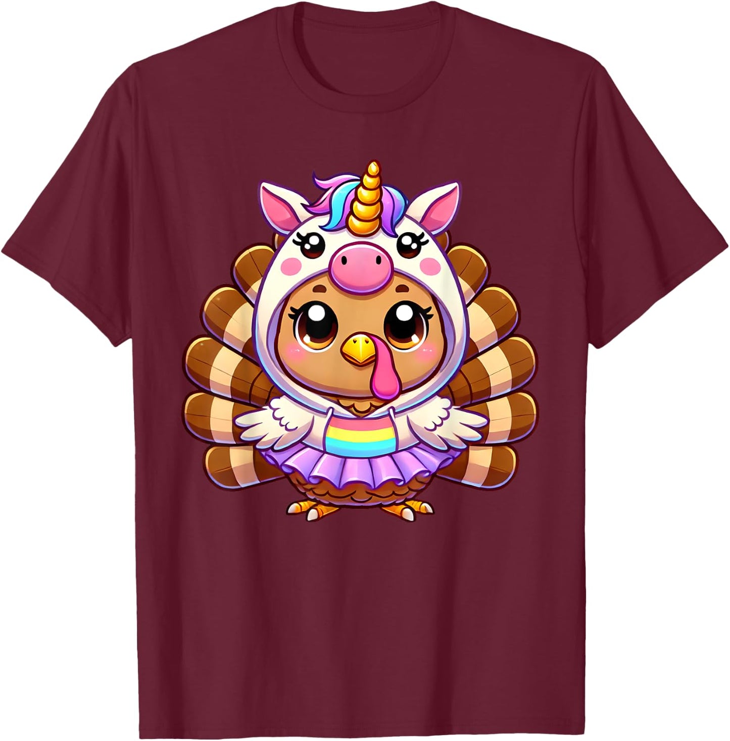 Happy Thanksgiving Kids Girls Women Mom Toddler Thanksgiving Turkey In Unicorn Disguise T-Shirt - T-Shirt | Maroon