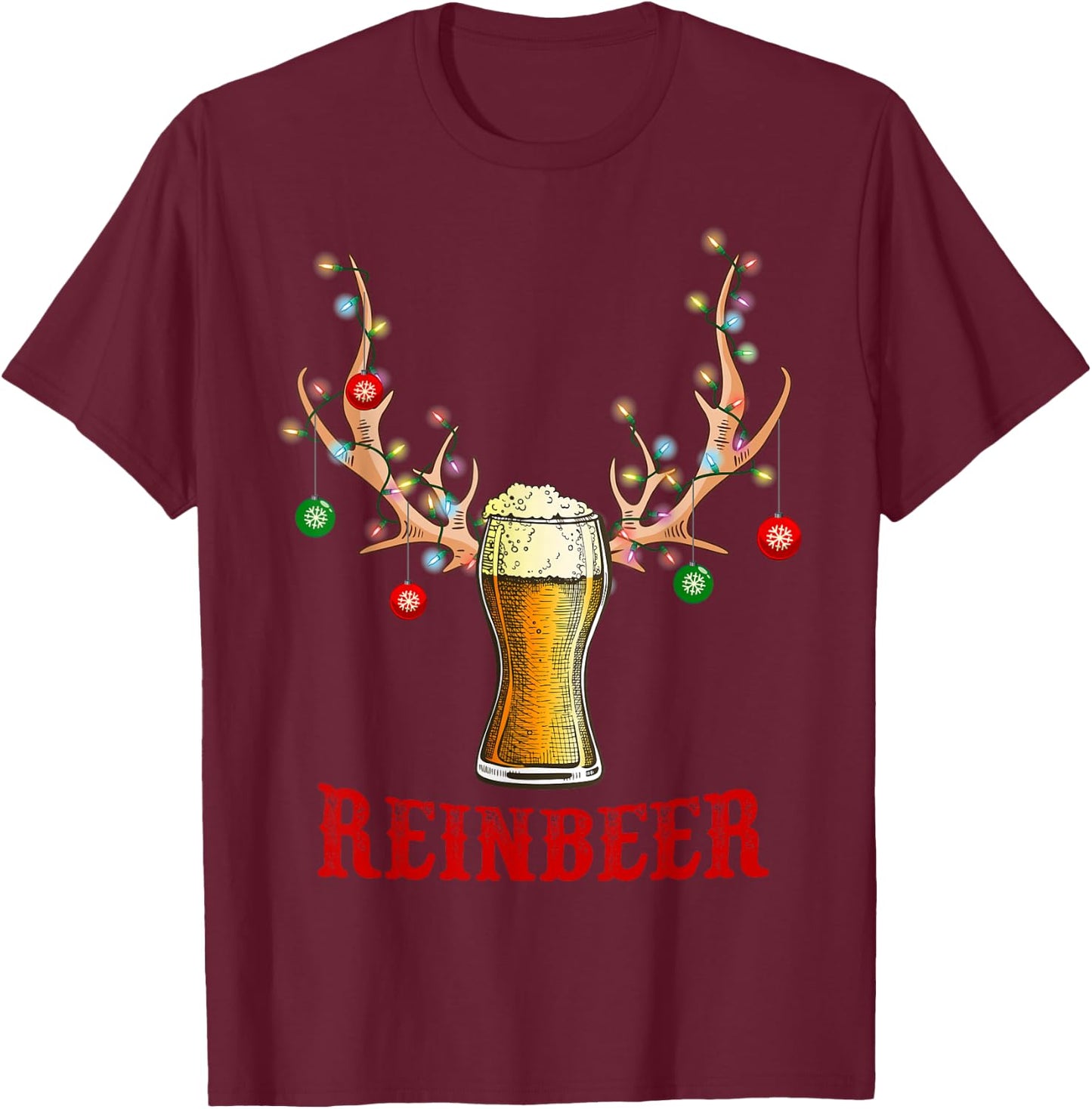 Man Cave Reinbeer Christmas Gift Beer Lovers Costume Men T-Shirt - T-Shirt | Maroon