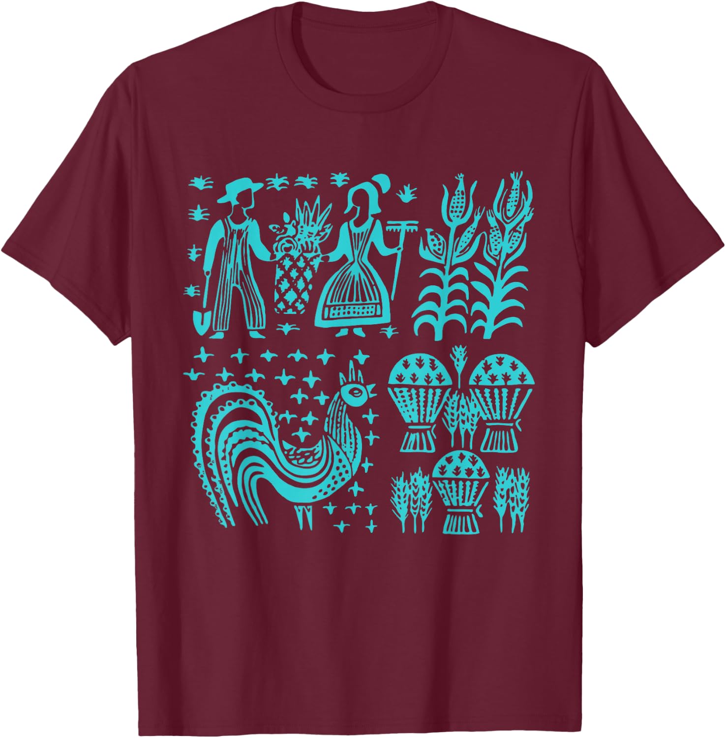 Vintage Pyrex Pattern - Butterprint (Turquoise Blue) T-Shirt - T-Shirt | Maroon