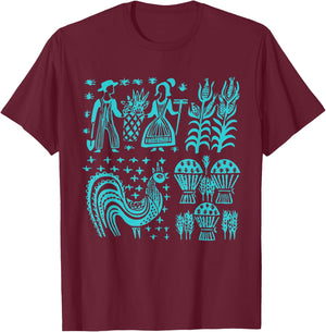 Vintage Pyrex Pattern - Butterprint (Turquoise Blue) T-Shirt - T-Shirt | Maroon