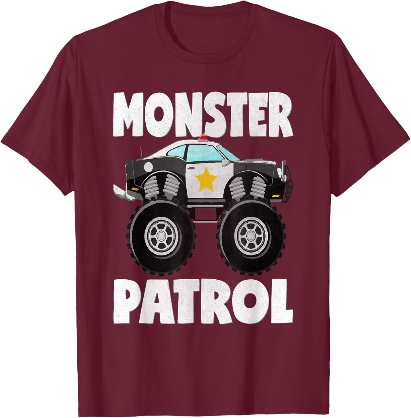 Monster Patrol Vintage Police Cop Car Monster Trucks T-Shirt - T-Shirt | Maroon