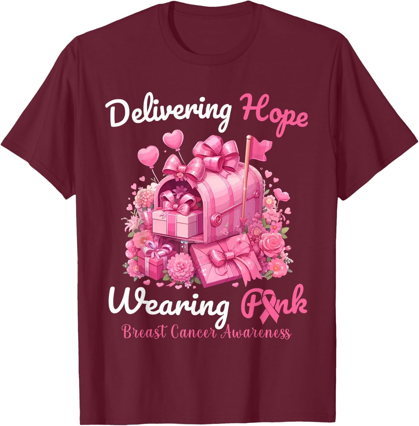 Postal Worker Breast Cancer Awareness October We Wear Pink T-Shirt - T-Shirt | Maroon