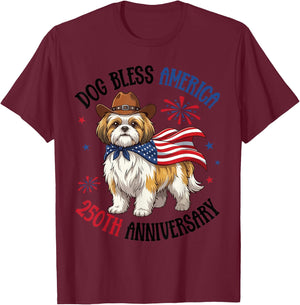 Shih Tzu Dog Bless America Turns 250th Anniversary Birthday T-Shirt - T-Shirt | Maroon
