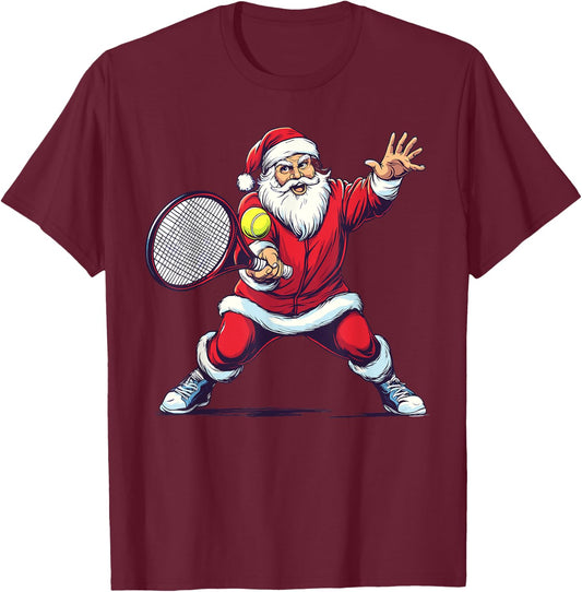 Funny Tennis Player Christmas Pajama Santa Playing Tennis T-Shirt - T-Shirt | Maroon