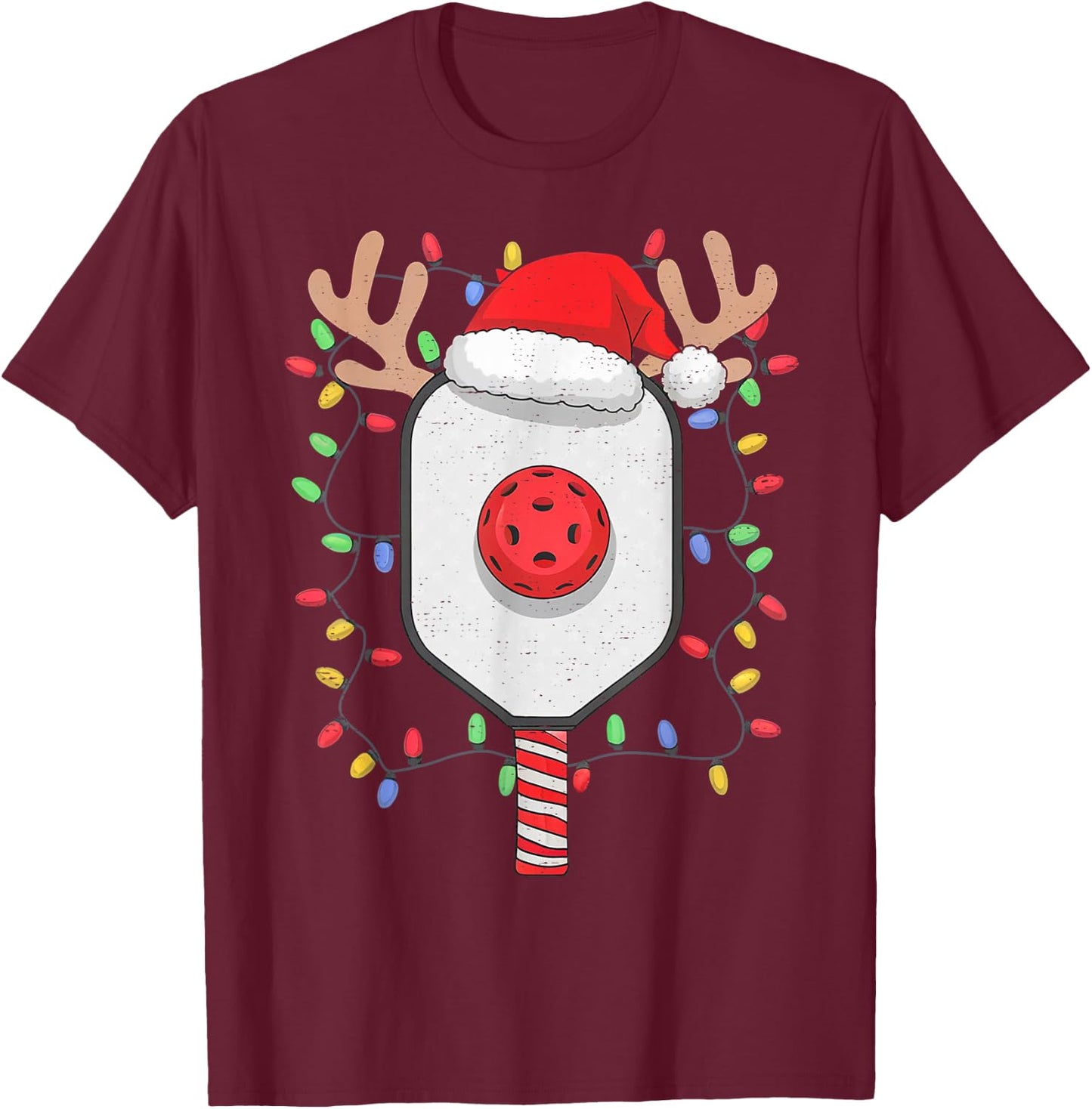 Pickleball Player Christmas Holiday Reindeer Xmas Men Women T-Shirt - T-Shirt | Maroon