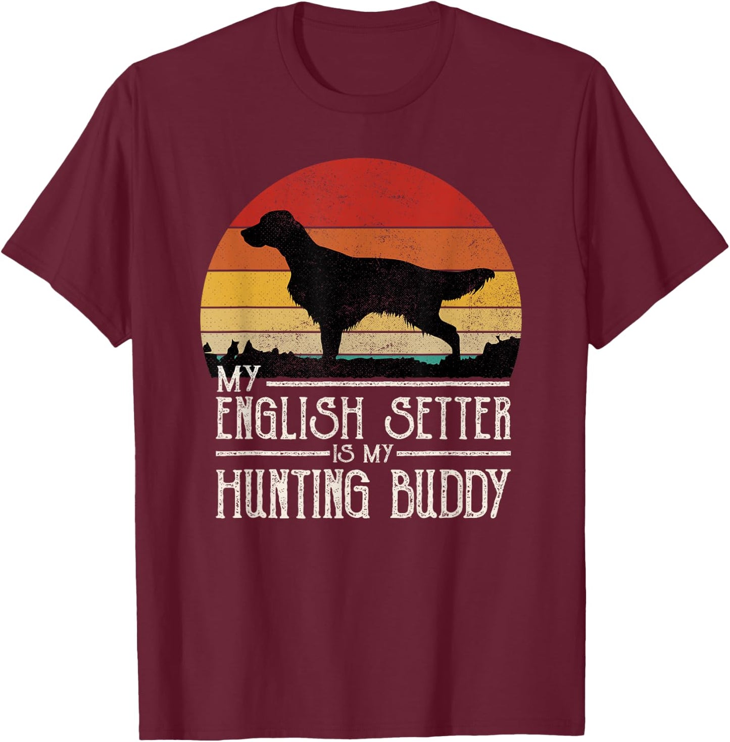 Vintage Sunset Hunting Dog English Setter Women Kids T-Shirt - T-Shirt | Maroon