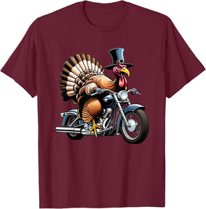 Thanksgiving Turkey on A Motorcycle T-Shirt - T-Shirt | Maroon