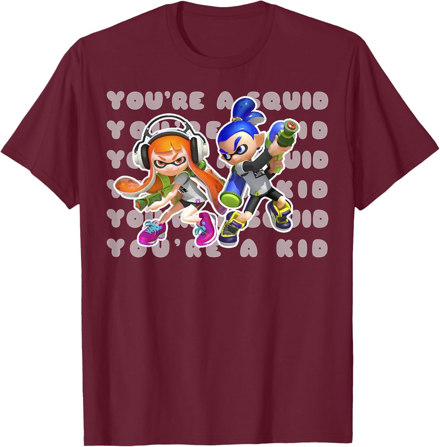 Nintendo Splatoon You're A Squid Or A Kid Graphic T-Shirt - T-Shirt | Maroon