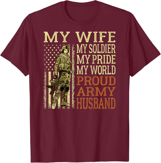 My Wife My Soldier Hero - Proud Army Husband Military Spouse T-Shirt - T-Shirt | Maroon