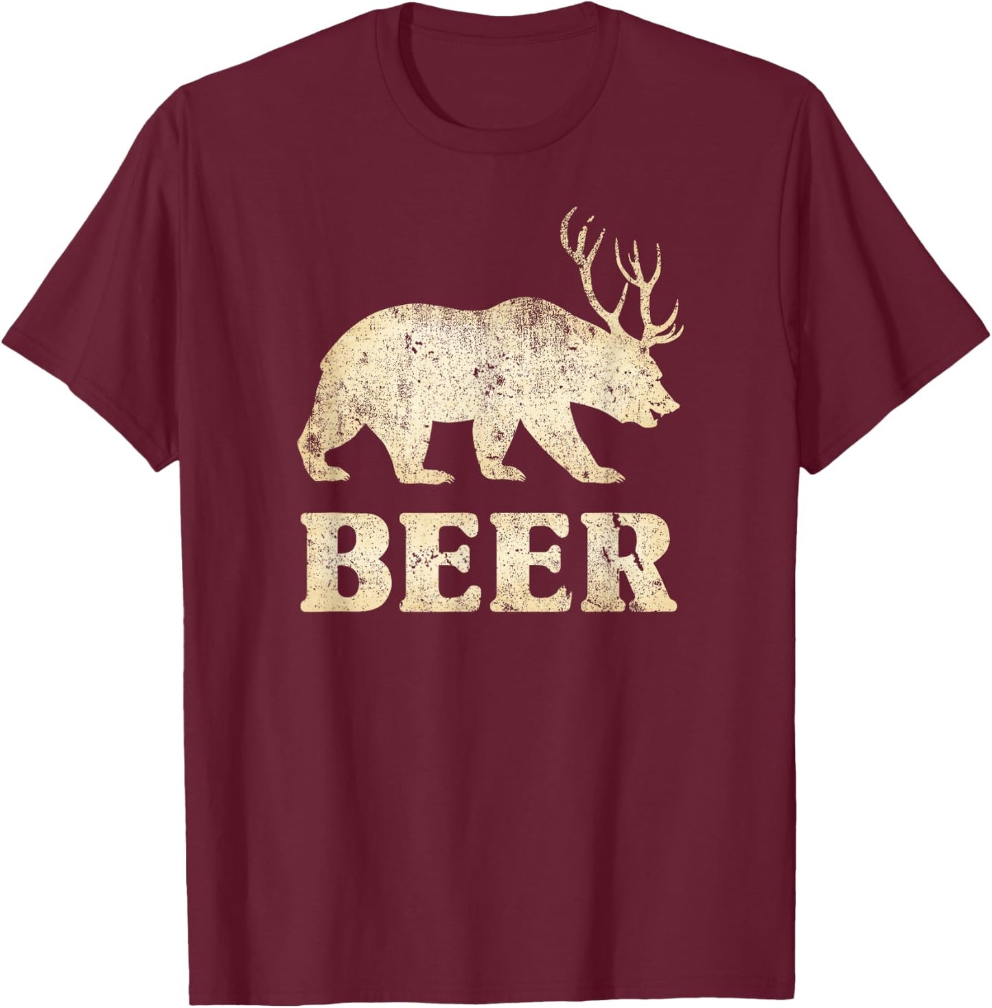 Vintage Bear Deer Funny Beer Small T-Shirt - T-Shirt | Maroon