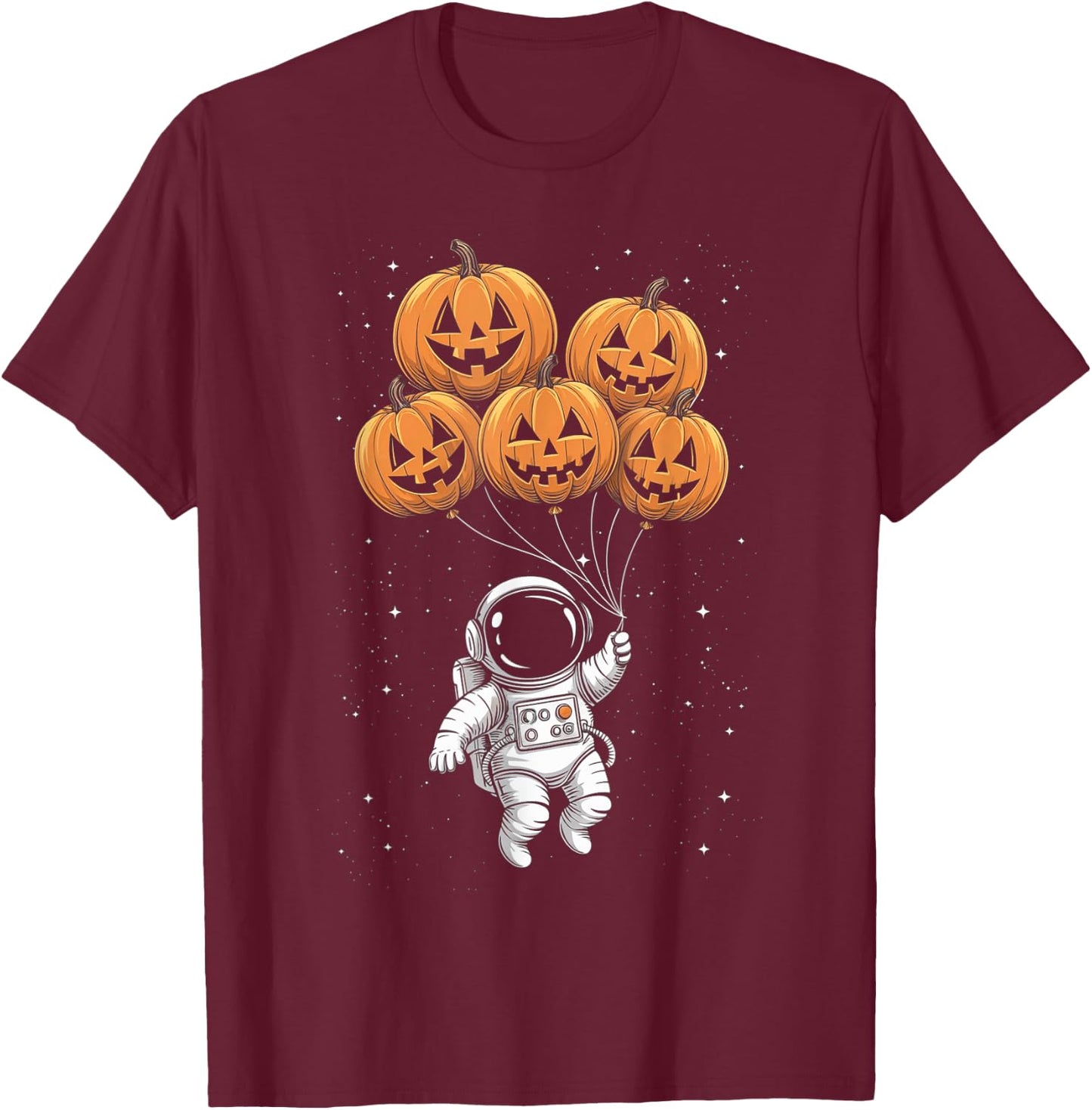 Halloween Astronaut Pumpkin Balloons Kids T-Shirt - T-Shirt | Maroon